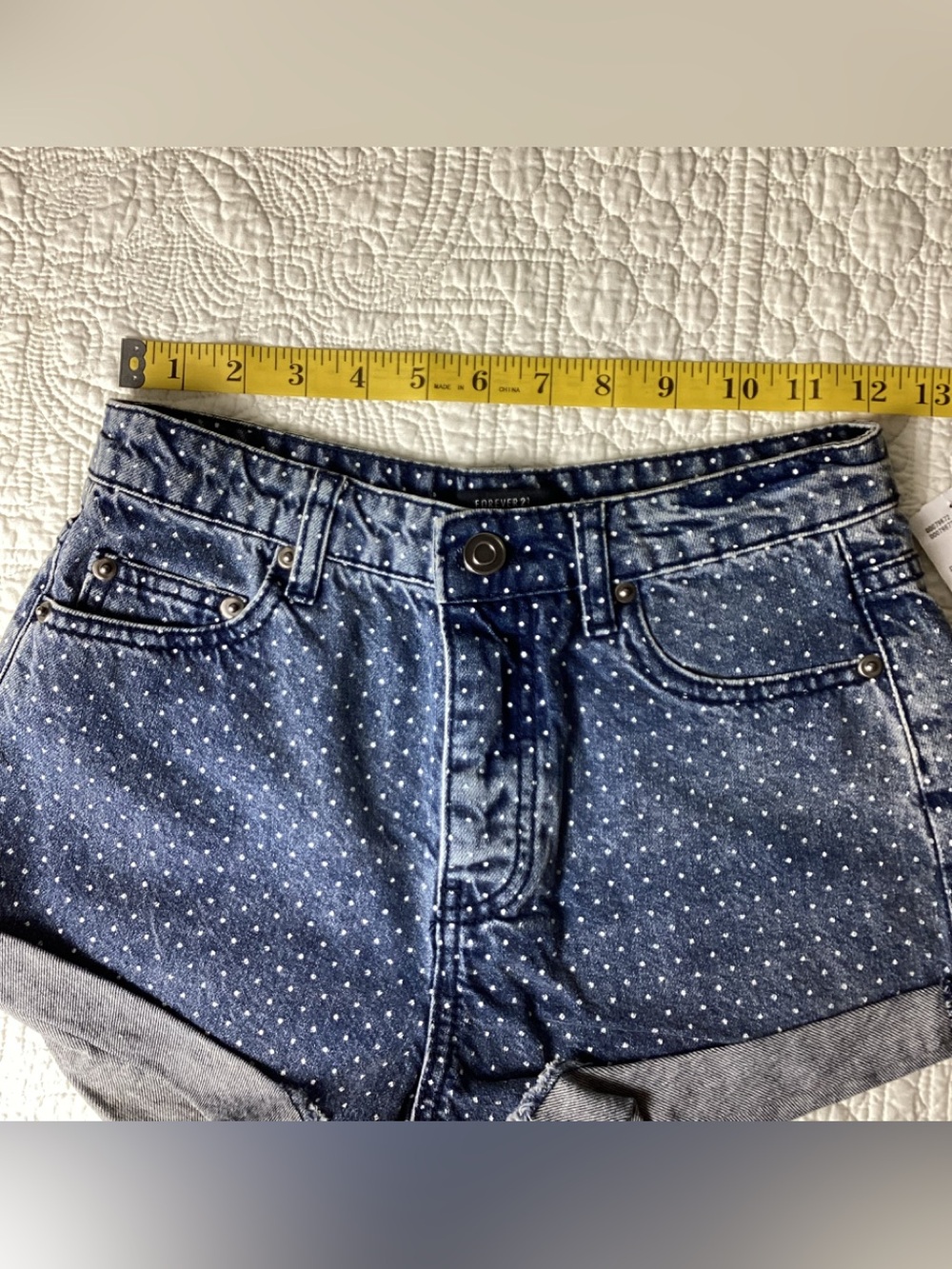 NWT Polka Dot Denim Shorts Size 24 Forever 21 Beachy Preppy - Picture 8 of 10